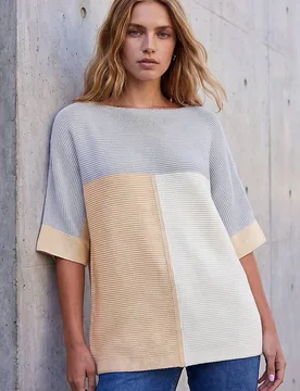 Women's Colour Block Short Sleeve Jumper in Light Grey Size: 18 - Light Grey - Size: 18 - Roman - FashionsVida