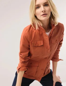 Cotton Fieldjacket, normale Größen#Kurzgrößen, Farbe Orange, 23, moderner Cargo-Stil atmungsaktiver Baumwoll-Leinenmix Damen - Walbusch - FashionsVida