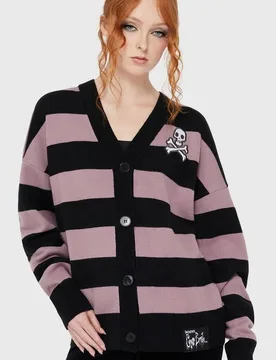 Gothic Cardigan - Corpse Bride II - Crossbone Knit Cardigan - M bis 3XL - für Damen - Größe XXL - schwarz/lila - Frauen - female - Killstar - FashionsVida