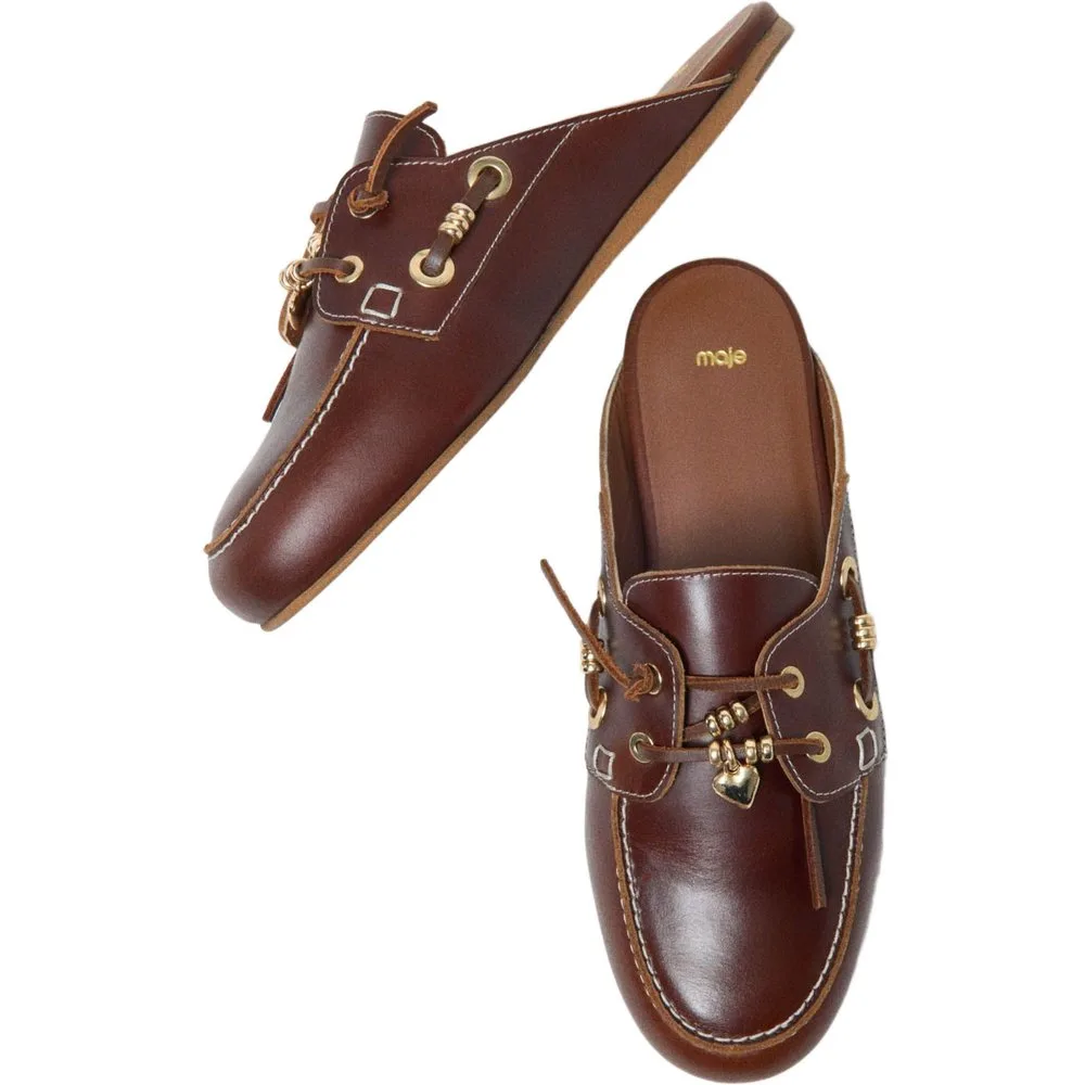 Mules planos de mujer de piel con cordones - Maje - FashionsVida