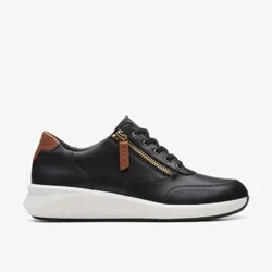 Womens Un Rio Zip Black Leather Trainers - Size 8 Wide Fit (Uk Shoe)