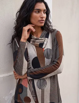 Women's Abstract Print Snit Top in Brown Size: 20 - Brown - Size: 20 - Roman - FashionsVida