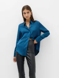 Satin Collared Button Through Shirt Dark Petrol female