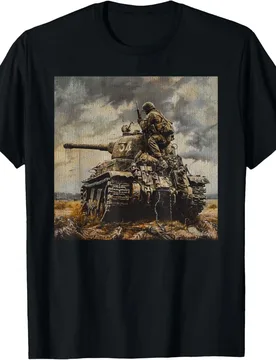 Distressed Digital Art of A Soldier Behind An M4 Sherman T-Shirt 100% Cotton O-Neck Short Sleeve Summer Casual Mens T-shirt - Aliexpress - FashionsVida