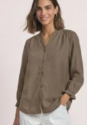 Arm Bluse mit Split Neck und Rüschen female Braun