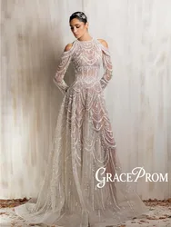 Attractive Luxury Beaded Evening Dress Elegant A-line Long Wedding Party Gown Customized Stylish Off Shoulder Red Carpet Gowns