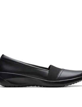 Women's Kaetlyn Rhea Black Leather Loafers, Slip Ons Size: 5-Standard Fit - Black - Size: 5-Standard Fit - Clarks - FashionsVida