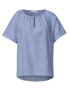 Chambray roundneck blouse w sl female - 36 - FashionsVida