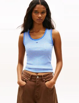 Top de mujer slim fit de rayas en canalé - Tommy Jeans - FashionsVida