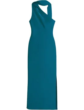 Vestido midi satinado con escote asimétrico y lazada - The-Are - FashionsVida