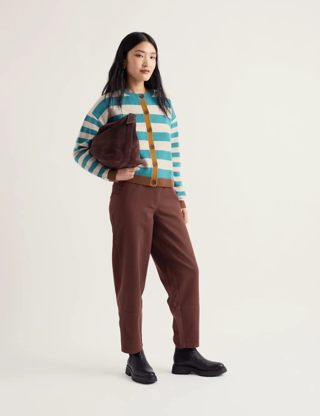 Wool Rich Striped Button Front Relaxed Cardigan Blue Mix female - Seasalt cornwall - FashionsVida