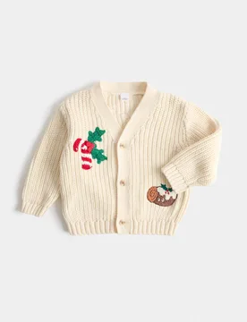 Pure Cotton Christmas Cardigan Cream Mix Female - M&S - FashionsVida