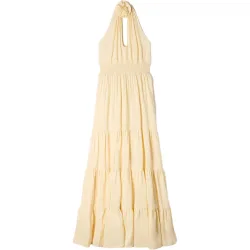 Vestido largo acampanado con espalda descubierta con lino