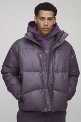 Herren Regular Fit Knitter-Hochglanz Paneele Stehkragen Steppjacke Plum Größe XS