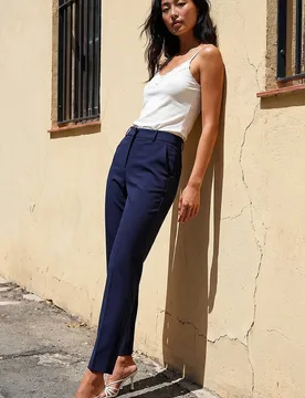 Women's Short Slim Leg Trouser in Navy Size: 14 - Navy - Size: 14 - Roman - FashionsVida