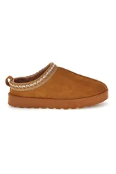 Pantofole cammello con interno in pelliccia e ricamo a contrasto PK1617B 39