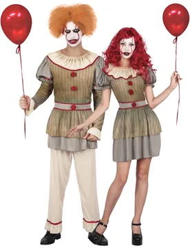 Psychoclown-Paarkostüm für Herren und Damen Halloween-Kostüm grau-rot - male - BCI - FashionsVida