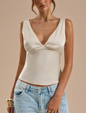 Top de tirantes de satén y encaje con patchwork, adecuado para vacaciones, playa, festivales de música, brunch, invitados de boda, damas de honor, p - Shein - FashionsVida