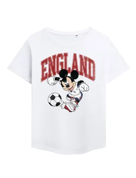 Women's Mickey Mouse England Football Fashion T-Shirt, White Size: Large - White - Size: L - Disney - FashionsVida