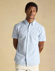 Pure Cotton Striped Seersucker Shirt Blue Mix male
