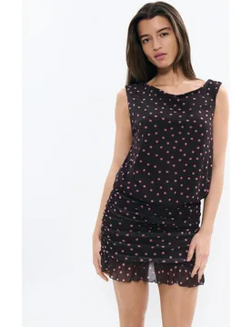 Vestido corto drapeado de topos - Brownie - FashionsVida