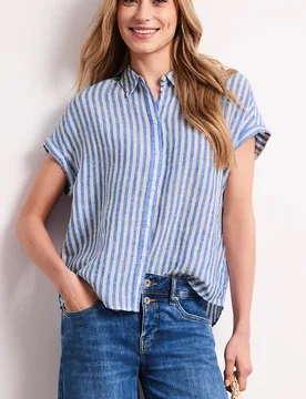 Dropped Shoulder Bluse aus Leinen female Blau - Street One - FashionsVida