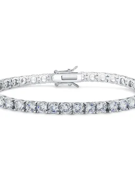 Pulsera de tenis con baño de oro blanco de 18K y circonita cúbica, 4mm Pulsera con colgante de circonita cúbica, unisex 3 mm 8 pulgadas - Shein - FashionsVida