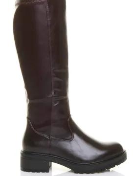 Women's Chunky Sole Zip Stretchy Elastic Riding Calf Boots in Brown Size: 5 - Brown - Size: 5 - Ajvani - FashionsVida