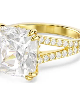 Anello cocktail Stilla, Taglio quadrato, Pavé, Bianco, Finitura oro 18K 50 - Swarovski - FashionsVida