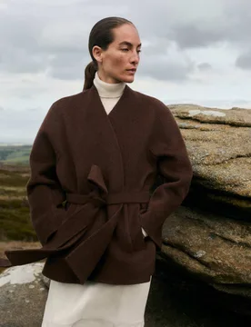 Wool Rich With Cashmere Collarless Coat Chocolate female - Jaeger - FashionsVida