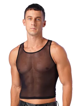 Men Sexy See-Through Mesh Crop Tank Top Solid Color Sleeveless T-shirt Pool Party Vest Tops Lingerie Swimwear Nightwear Clubwear - Aliexpress - FashionsVida