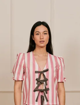 Camisa de manga corta a rayas con lazos - Bohodot - FashionsVida