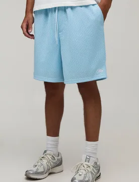 Mens Baggy Fit Man Script Mesh Jersey Short - Blue - Size Medium - boohooMAN - FashionsVida