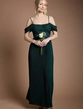Women's Bardot Pleated Maxi Bridesmaid Dress in Emerald Size: 14 - Emerald - Size: 14 - Coast - FashionsVida