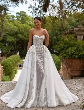 Luxury Floral Wedding Dress Overskirt Sweetheart Mermaid Bridal Evening Gown Customized Lace Up Back Guest Long Boho Robe - Aliexpress - FashionsVida