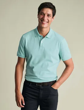 Cotton Rich Pique Polo Shirt Aqua male - Charles Tyrwhitt - FashionsVida