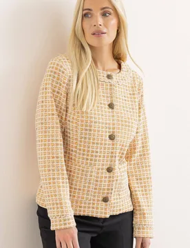 Women's Square Pattern Textured Collarless Jacket in Orange Size: 16 - Orange - Size: 16 - Klass. - FashionsVida