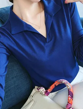 Camiseta de manga larga con cuello polo para mujer, moda casual, otoño, nueva llegada 2025 L - Shein - FashionsVida