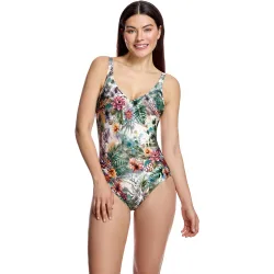 Bañador de mujer con estampado paisajístico y escote en pico