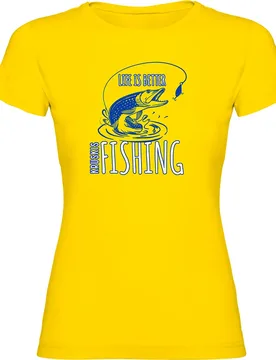 Life Is Better Fishing Short Sleeve T-shirt Yellow M Women - Kruskis - FashionsVida