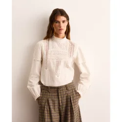 Blusa de manga larga de mujer con encaje estilo romántico