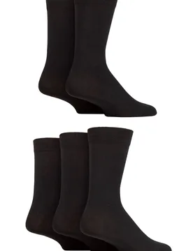 Mens 5 Pair Plain and Patterned Cotton Socks with Gentle Grip Tops Black Plain 7-11 Mens - Black - Size: 7-11 Mens - SockShop - FashionsVida