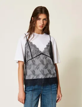 T-shirt ras-du-cou et top en dentelle - TWINSET - FashionsVida