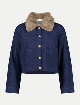 Jeansjacke mit Fake-Fur Kragen Blau 40 - Cartoon - FashionsVida