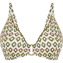 Top de bikini de capacidad con tirantes regulables y estampado con lurex