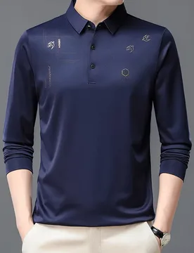 Spring and Autumn Men's Pullover Polo Button Solid Printing Rhinestone Long Sleeve T-shirt Polo Bottom Fashion Formal Tops - Aliexpress - FashionsVida