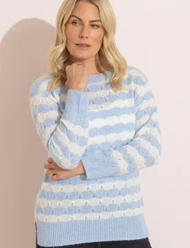 Women's Striped Lightweight Knitted Jumper in Blue Size: 2XL - Blue - Size: 2XL - Klass. - FashionsVida