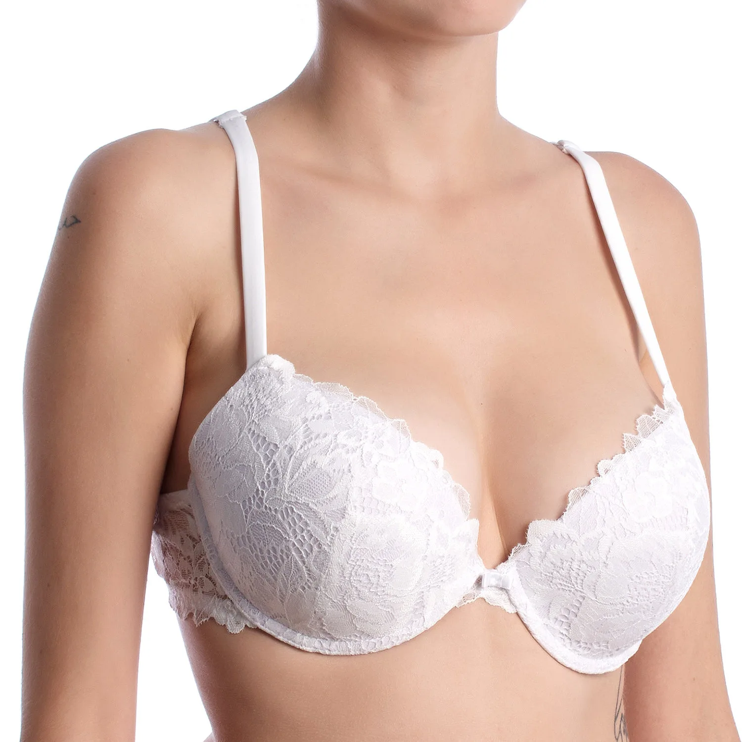 Womens Underwire Bra With Easyup-Pushup Cups - White - Size 36c - Lormar - FashionsVida