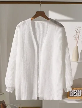 Cárdigan blanco crema para niña preadolescente, casual de otoño para vuelta al colegio y domingo, color liso, hombros caídos, manga larga holgada, - Shein - FashionsVida