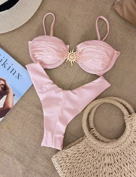 Conjunto de bikini de mujer de unicolor con joyas metálicas sexy para el verano y las vacaciones en la playa M - Shein - FashionsVida